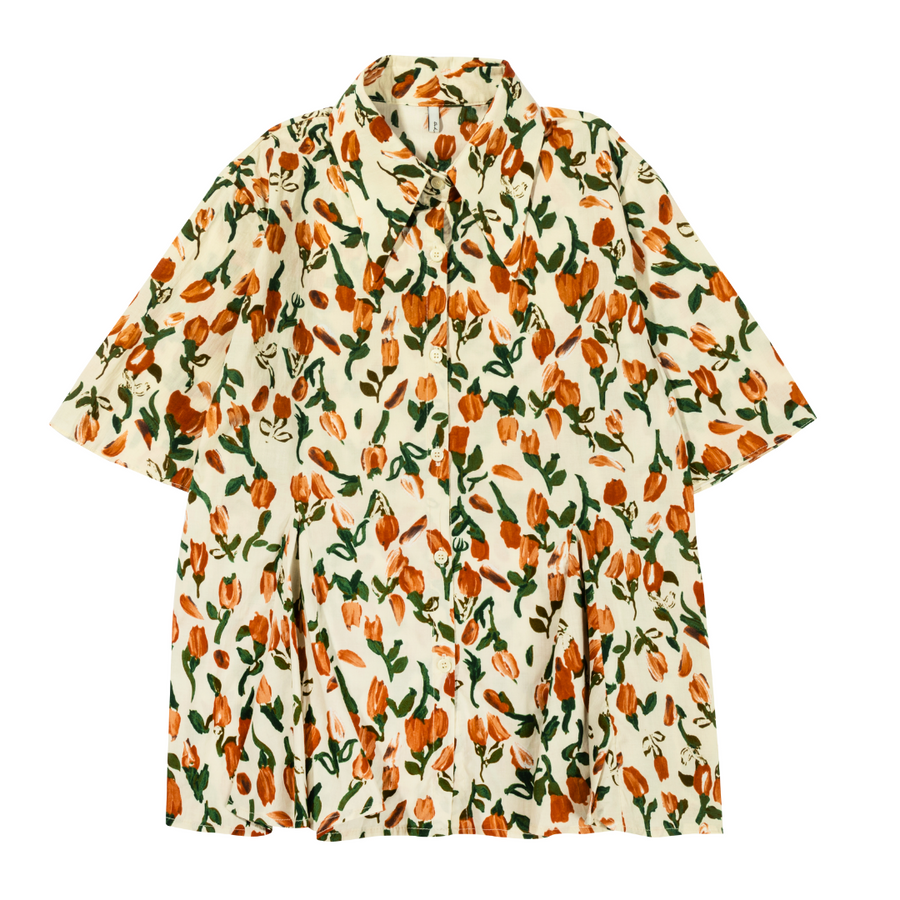 [Korean Brand] Floral Cascade Women's Shirt - Beige