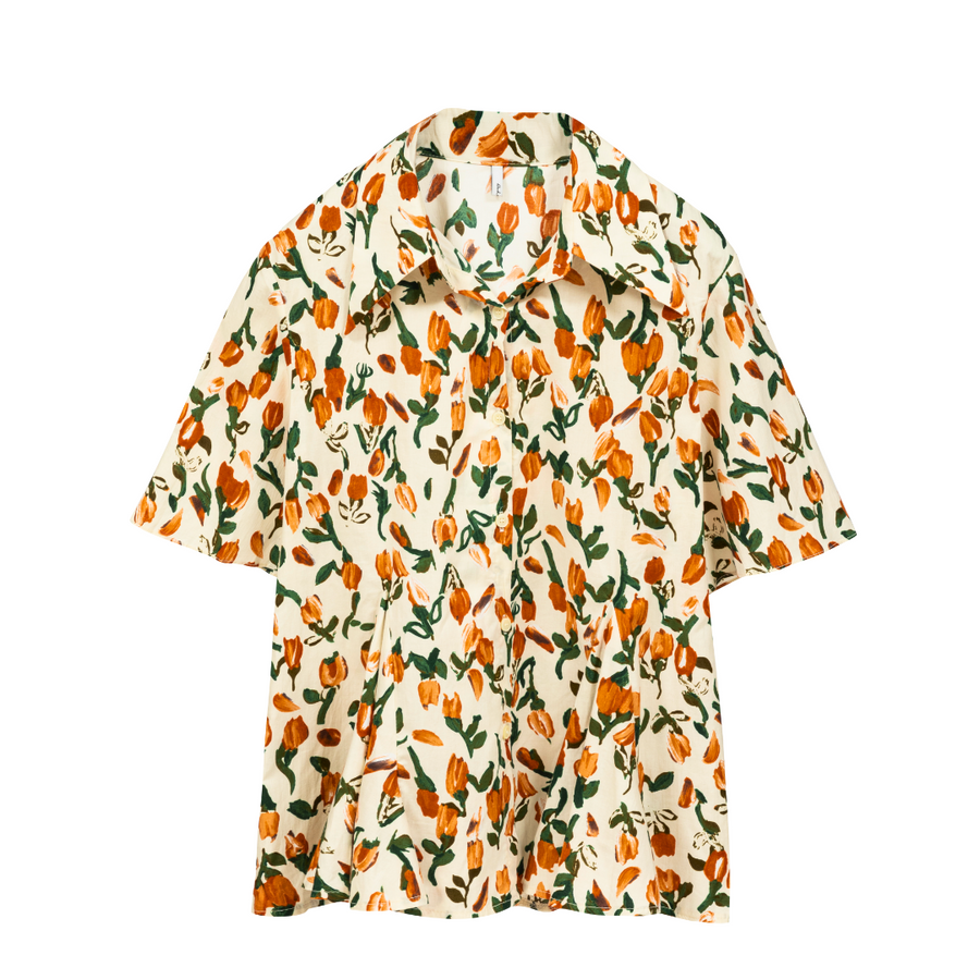 [Korean Brand] Floral Cascade Women's Shirt - Beige