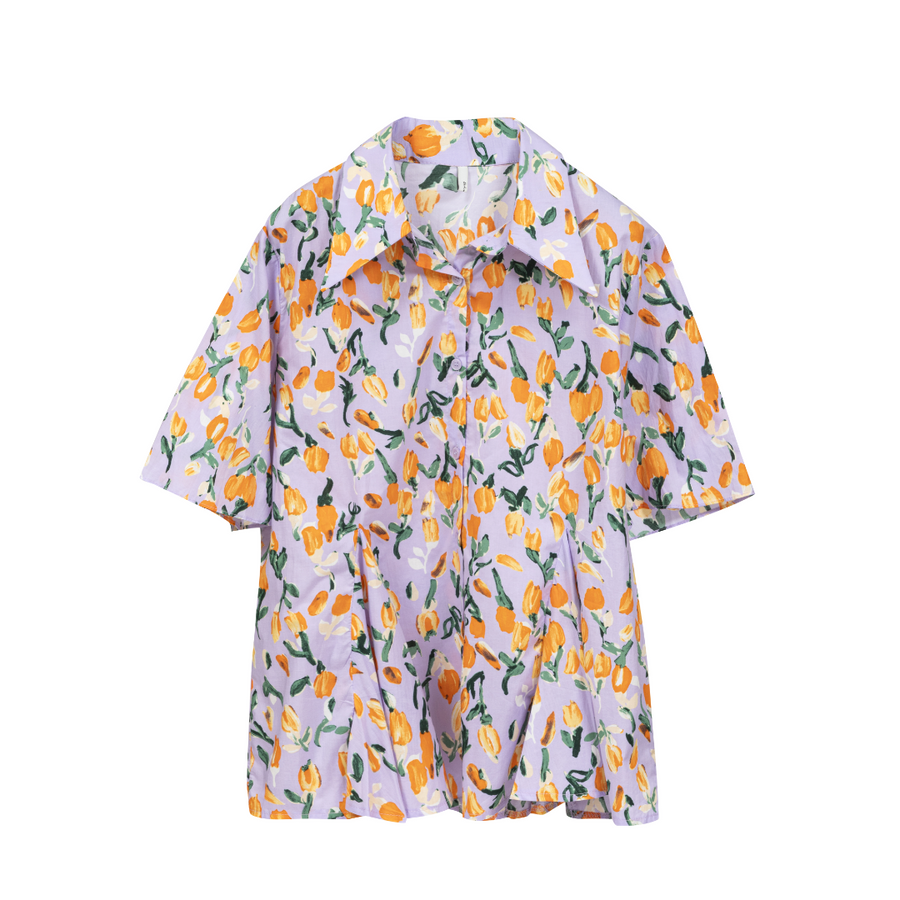 [Korean Brand] Floral Cascade Women's Shirt - Purple