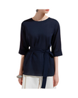 [Kensie] Women's Linen Blouse - Navy