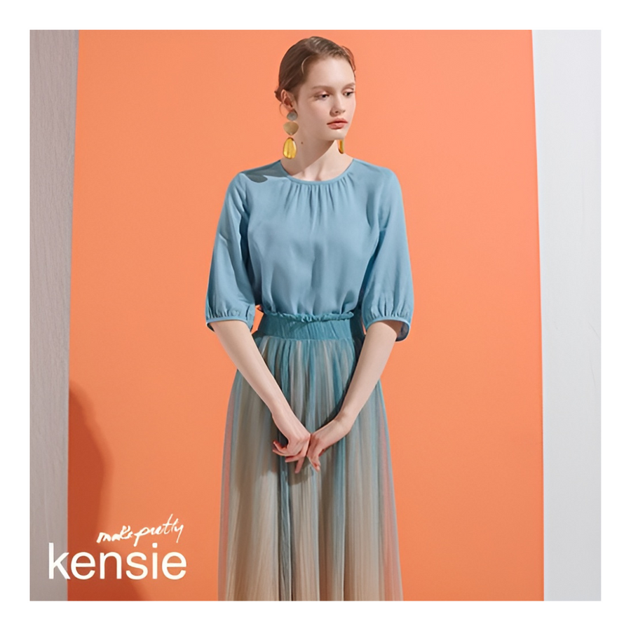 [Kensie] Women's Linen Blouse - Blue