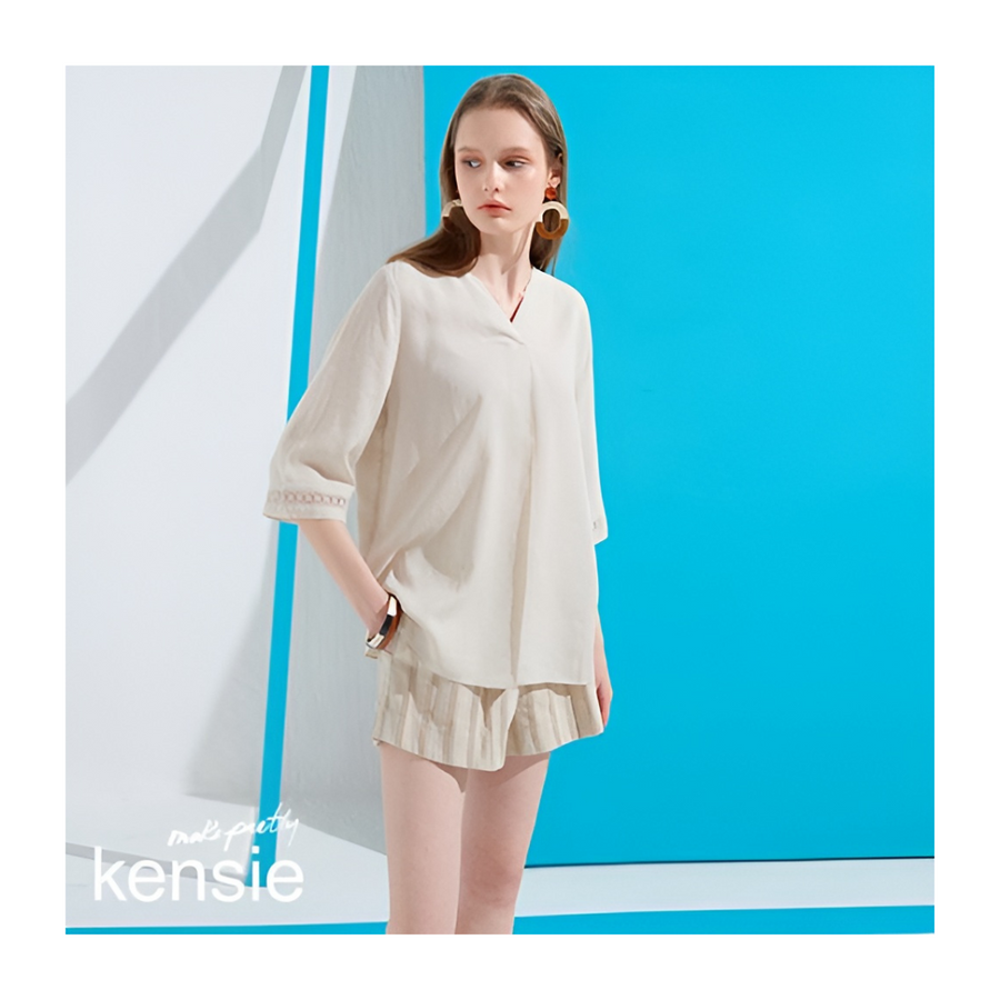 [Kensie] Women's Linen Blouse - Beige