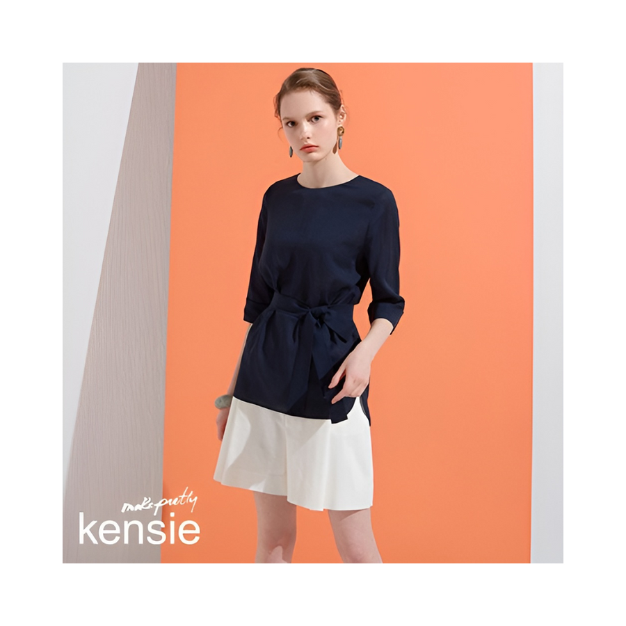 [Kensie] Women's Linen Blouse - Navy