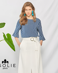 [Ssolie Paris] Women's Navy Stripes Comfort Top