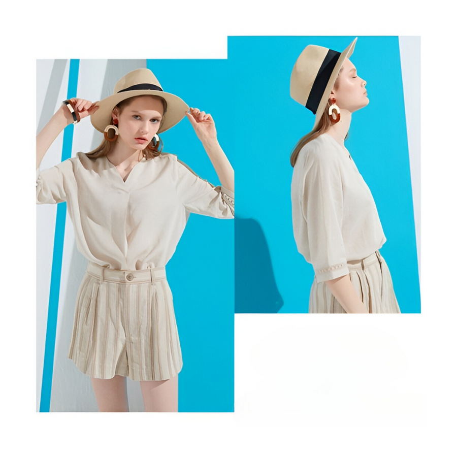 [Kensie] Women's Linen Blouse - Beige