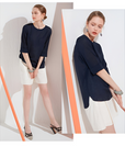 [Kensie] Women's Linen Blouse - Navy