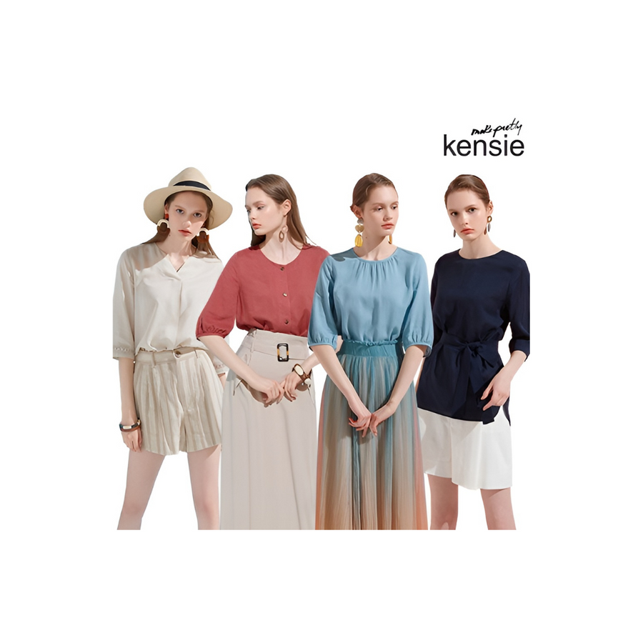 [Kensie] Women's Linen Blouse - Blue