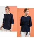 [Kensie] Women's Linen Blouse - Navy