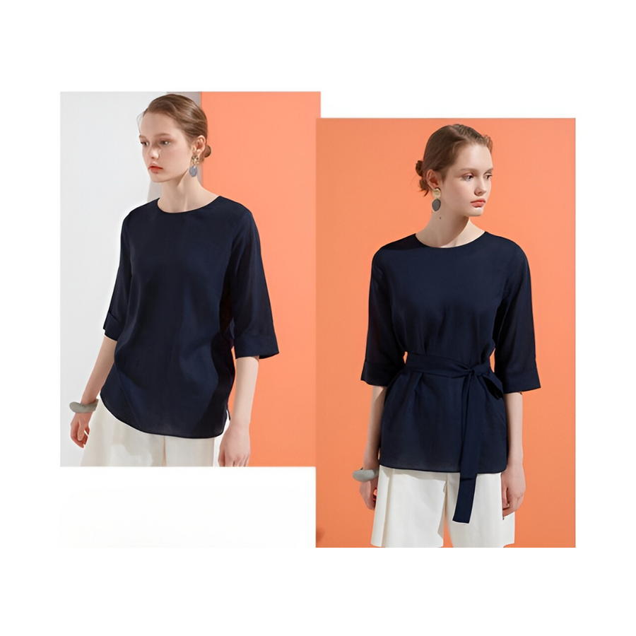 [Kensie] Women's Linen Blouse - Navy