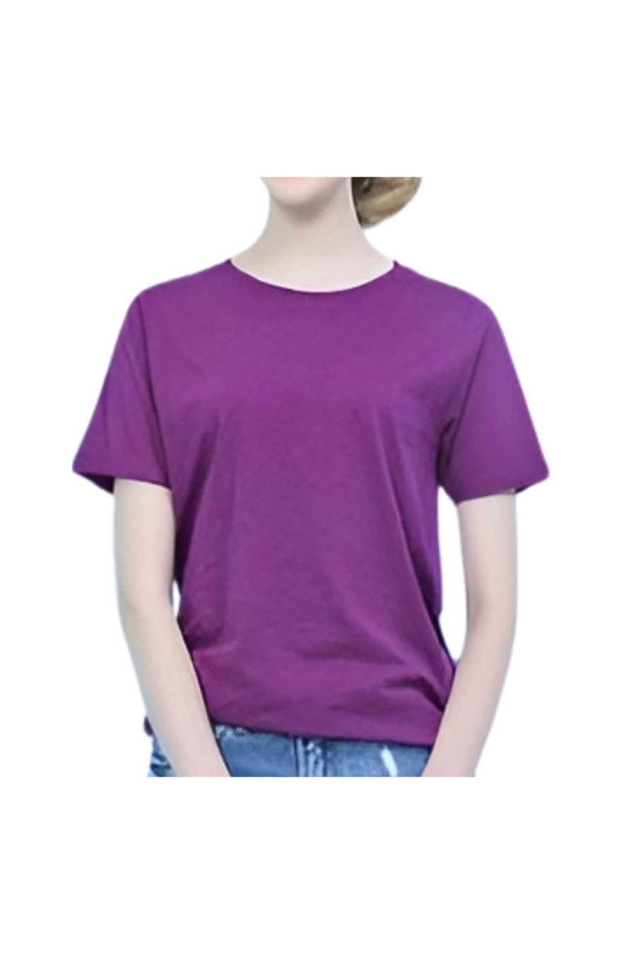 [PERRY ELLIS] Women's Short-Sleeve Slub Cotton T-shirt - Purple