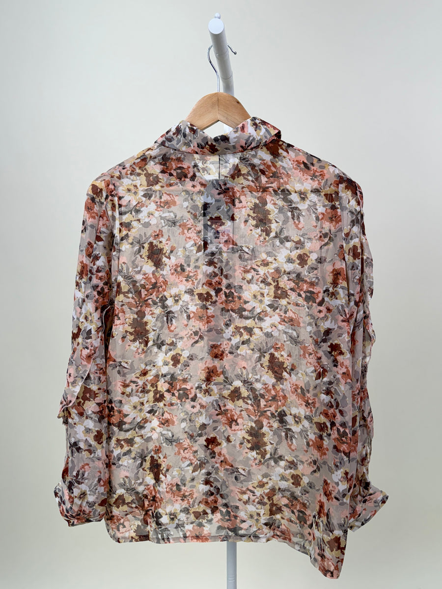 Blouse-Studio Luxe-Pink flower-Gray