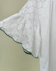 Blouse-Studio Luxe-Green sleeves-White