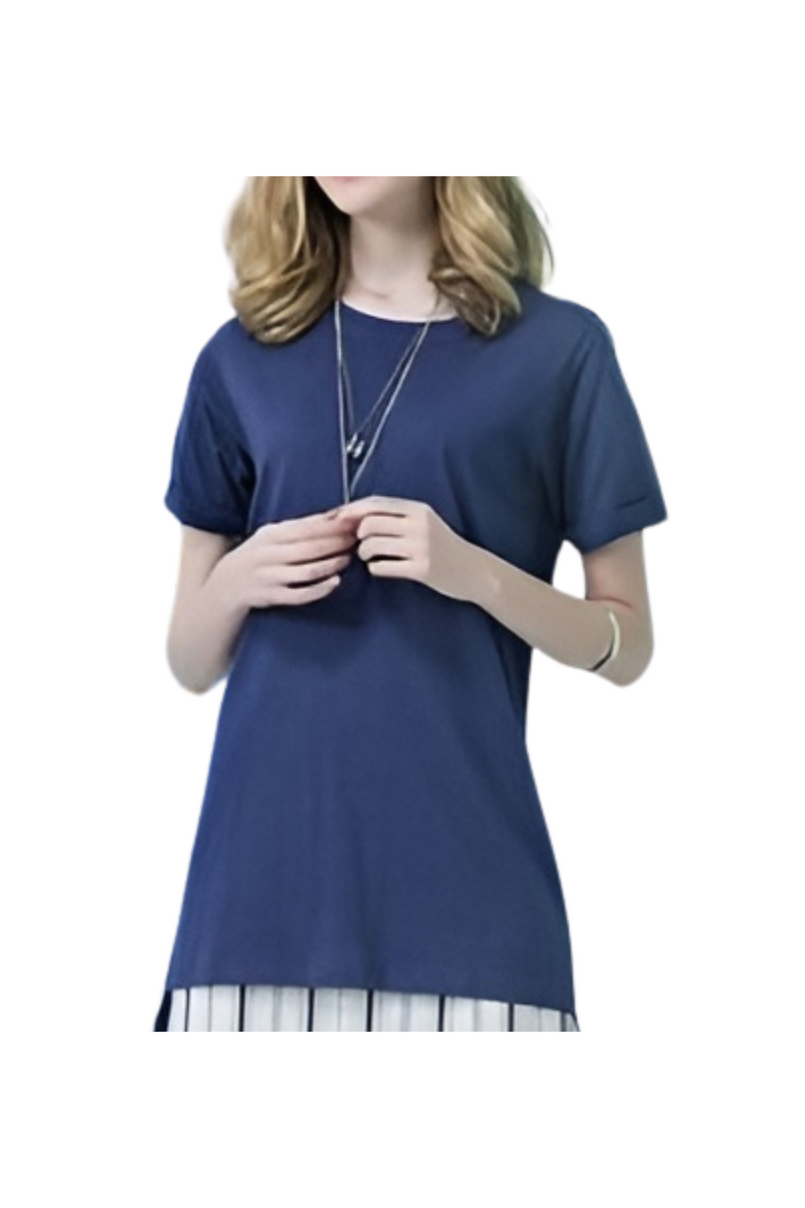 [PERRY ELLIS] Women's Short-Sleeve Slub Cotton T-shirt - Navy