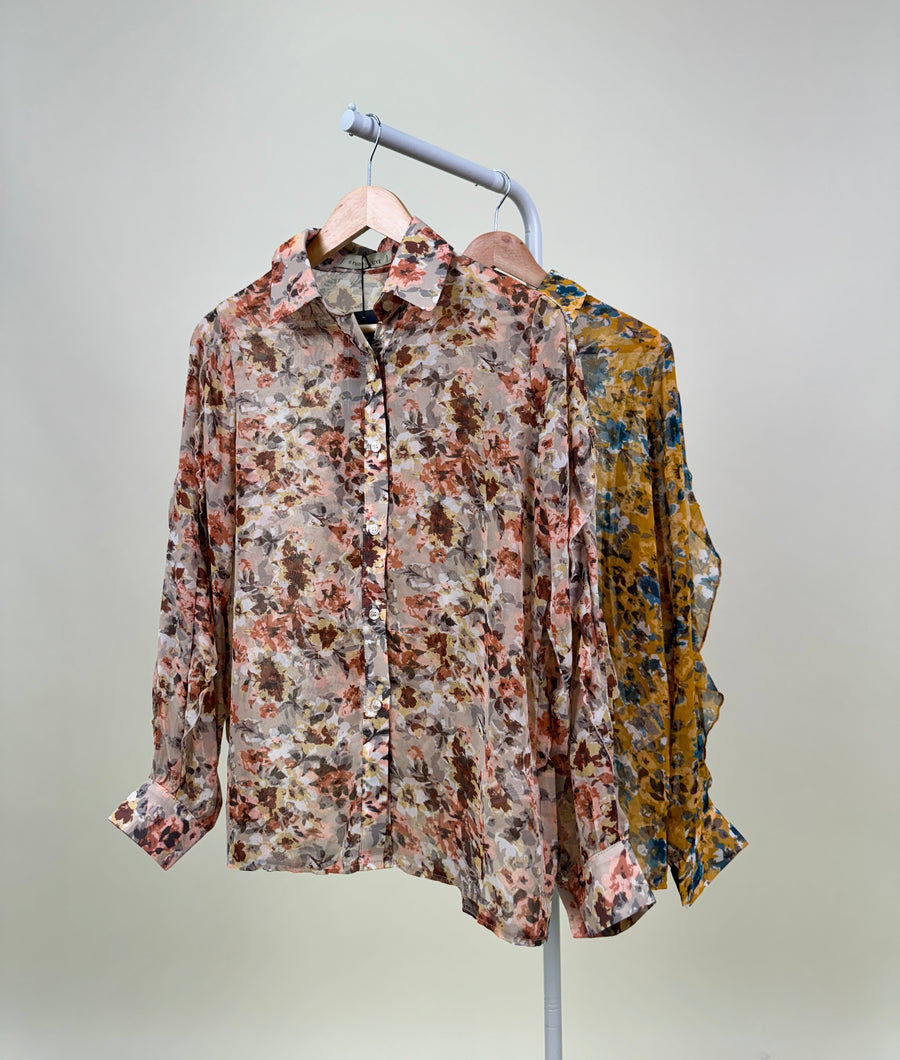 Blouse-Studio Luxe-Pink flower-Gray