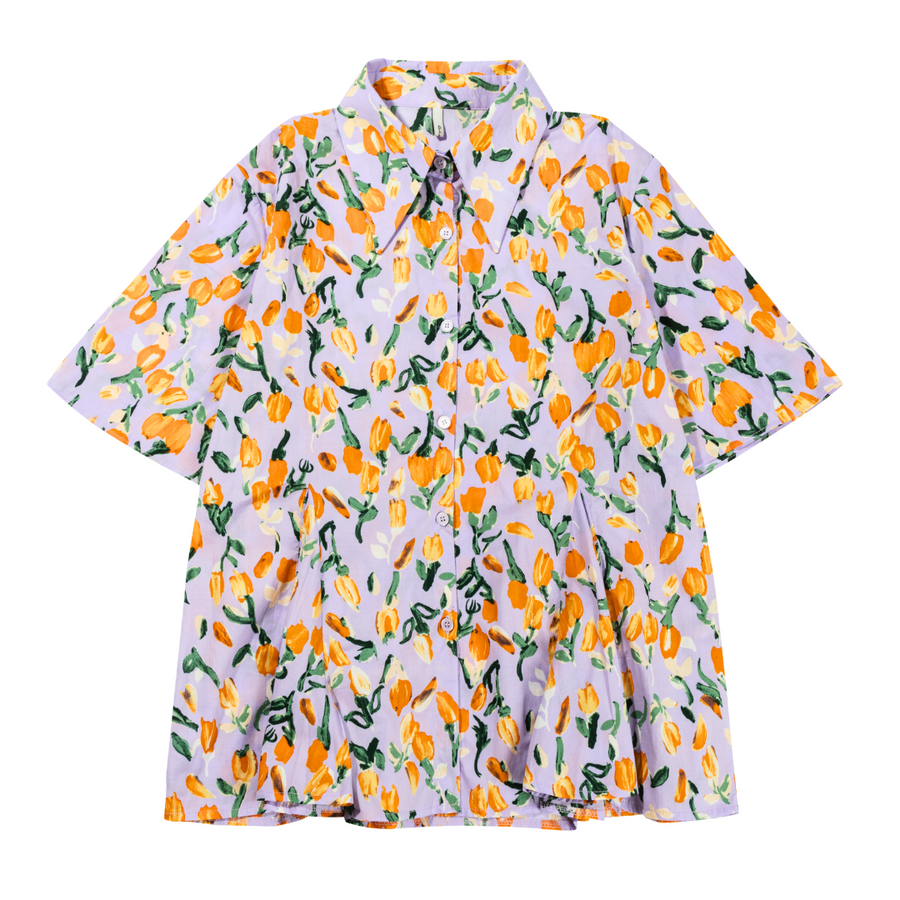 [Korean Brand] Floral Cascade Women's Shirt - Purple