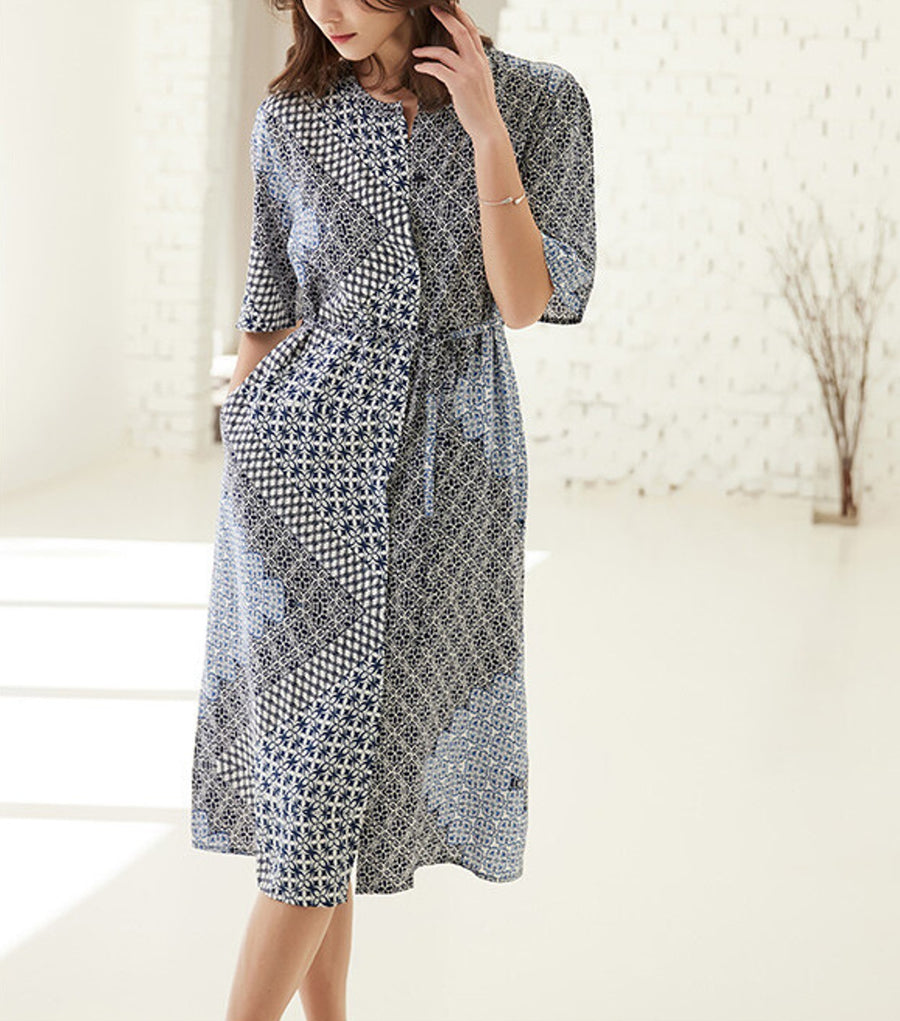 [MORH] Hot Summer Rayon Dress - Ethnic Navy